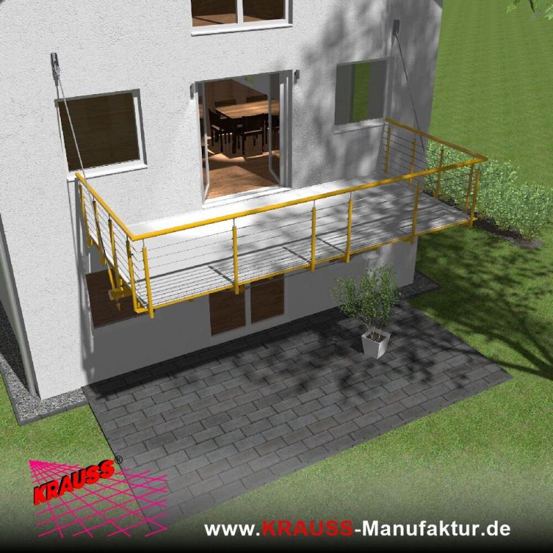 Hängebalkon mit Riffelblechboden, Reling-Geländer 