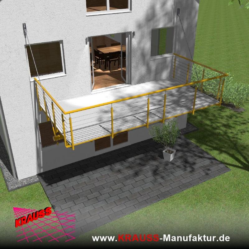 Hängebalkon mit Riffelblechboden, Reling-Geländer 