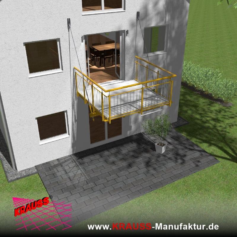 Hängebalkon mit Riffelblechboden, Staketen-Geländer 
