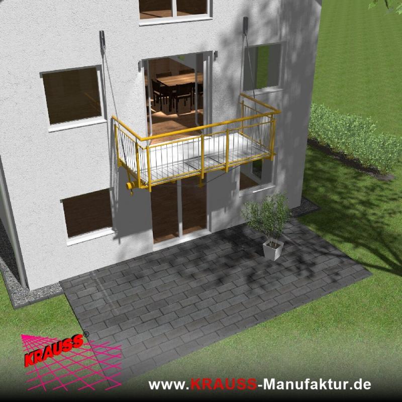 Hängebalkon mit Riffelblechboden, Staketen-Geländer 