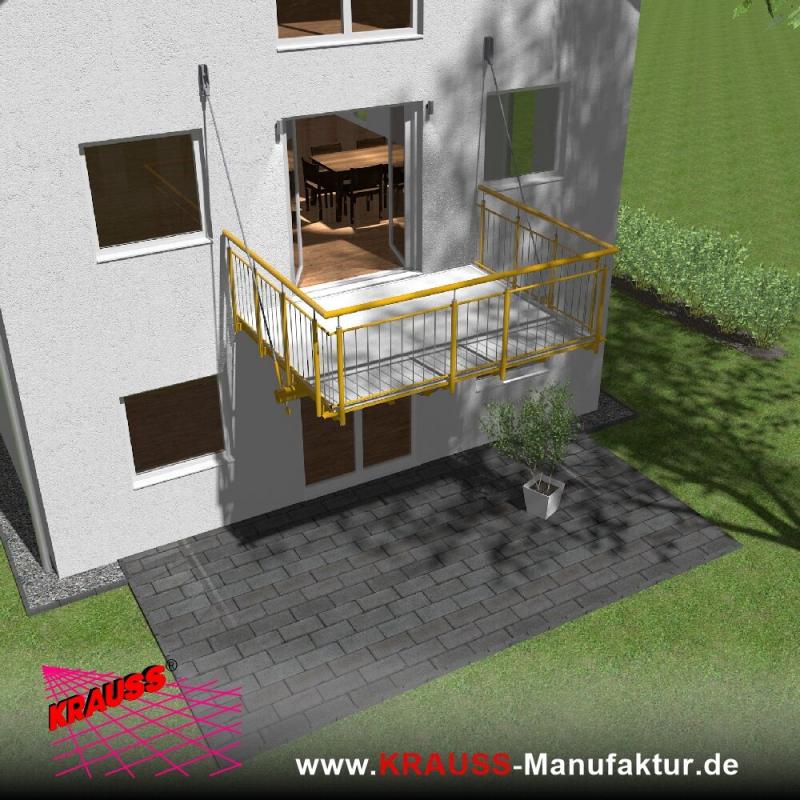 Hängebalkon mit Riffelblechboden, Staketen-Geländer 
