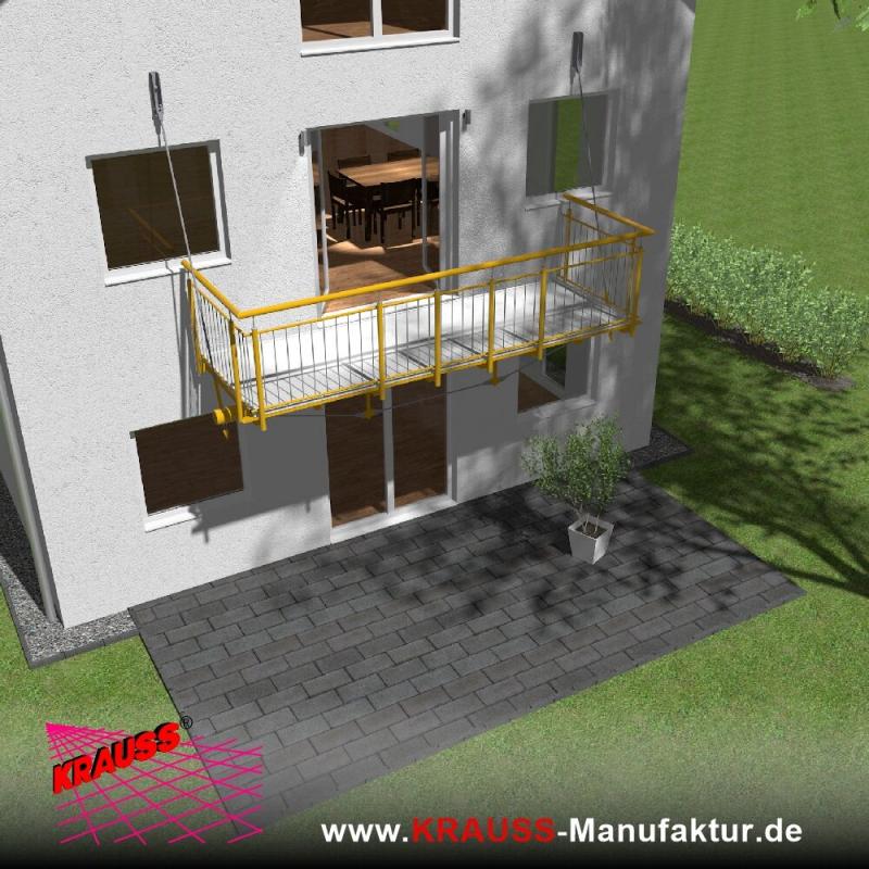 Hängebalkon mit Riffelblechboden, Staketen-Geländer 