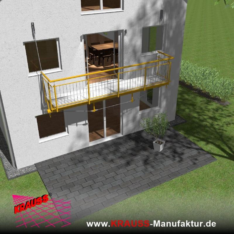 Hängebalkon mit Riffelblechboden, Staketen-Geländer 