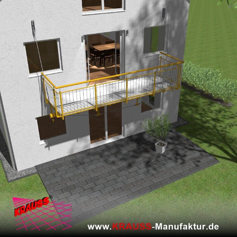 Hängebalkon mit Riffelblechboden, Staketen-Geländer 
