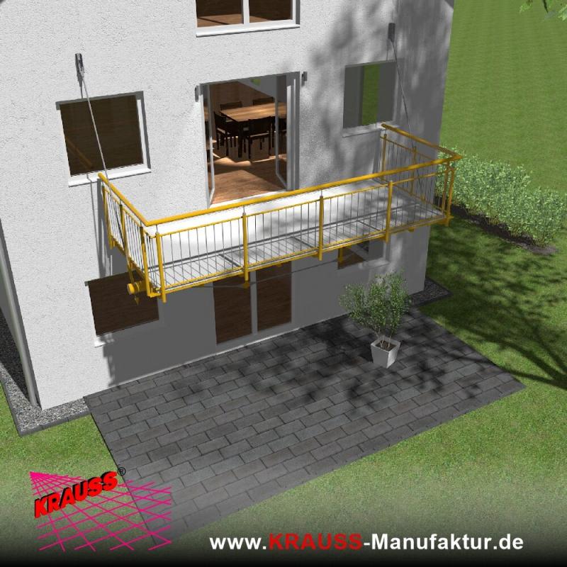 Hängebalkon mit Riffelblechboden, Staketen-Geländer 