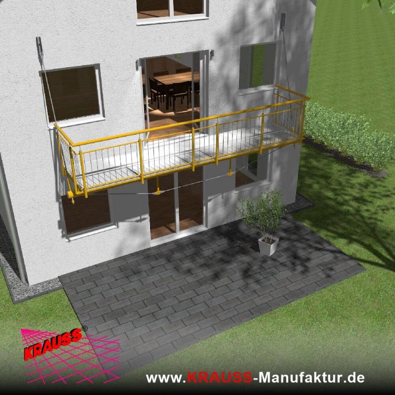 Hängebalkon mit Riffelblechboden, Staketen-Geländer 