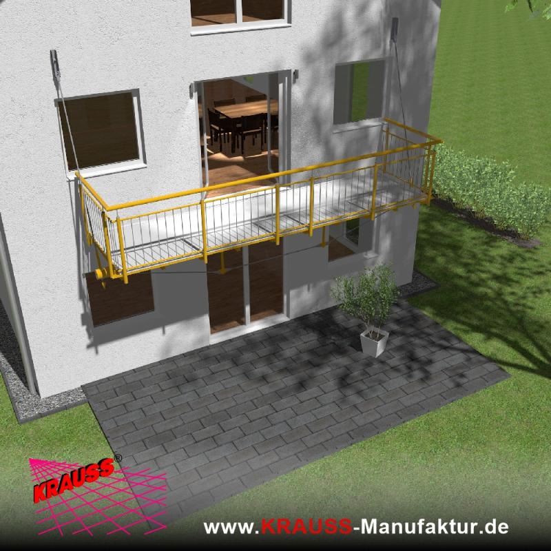 Hängebalkon mit Riffelblechboden, Staketen-Geländer 