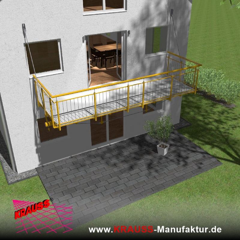 Hängebalkon mit Riffelblechboden, Staketen-Geländer 