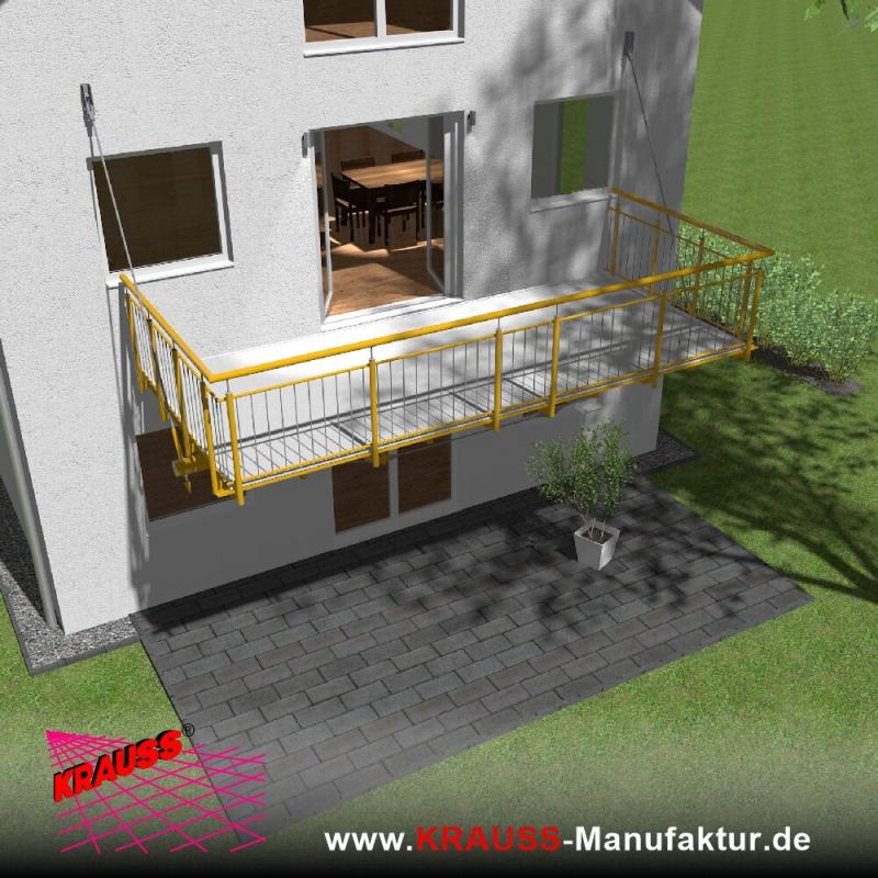 Hängebalkon mit Riffelblechboden, Staketen-Geländer 