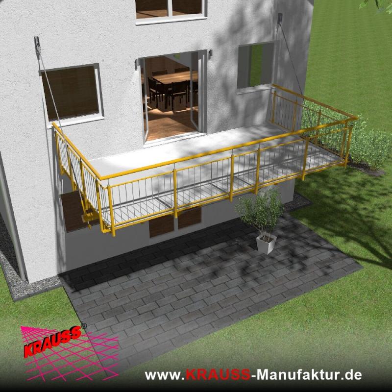 Hängebalkon mit Riffelblechboden, Staketen-Geländer 