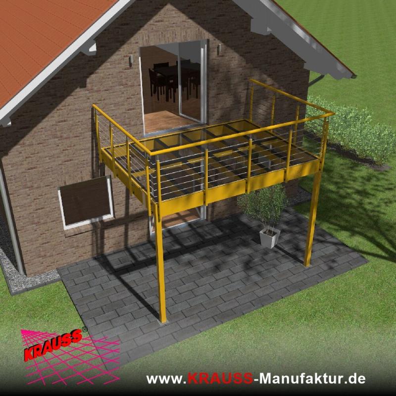 Stehbalkon mit Glasboden und Reling-Geländer 