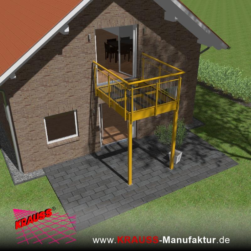 Stehbalkon mit Glasboden und Staketengeländer 