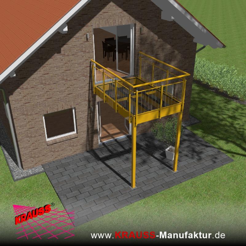 Stehbalkon mit Glasboden und Staketengeländer 
