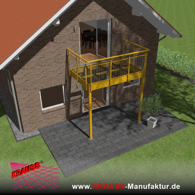 Stehbalkon mit Glasboden und Staketengeländer 
