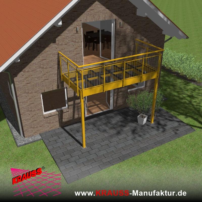 Stehbalkon mit Glasboden und Staketengeländer 