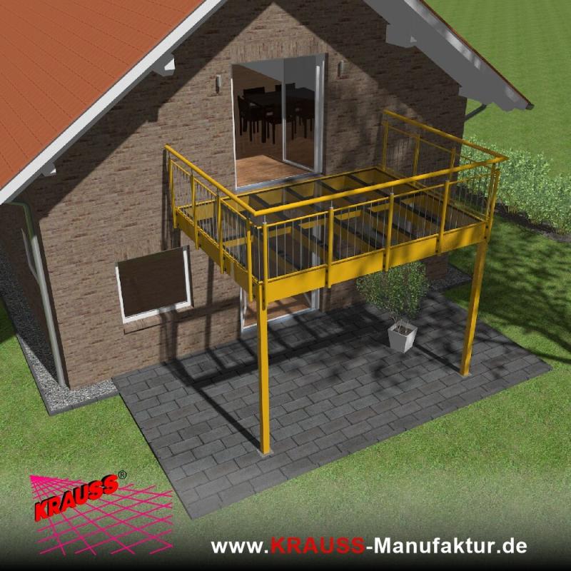 Stehbalkon mit Glasboden und Staketengeländer 