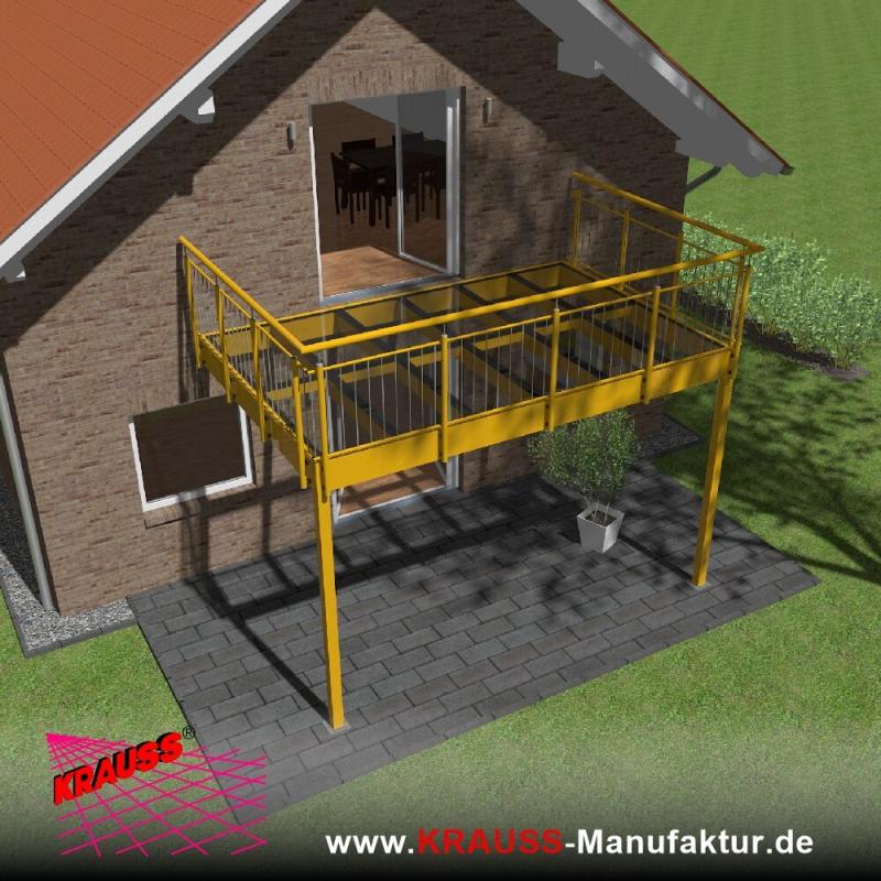 Stehbalkon mit Glasboden und Staketengeländer 