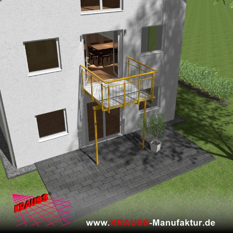 Stehbalkon mit Riffelblechboden, Staketen-Geländer 