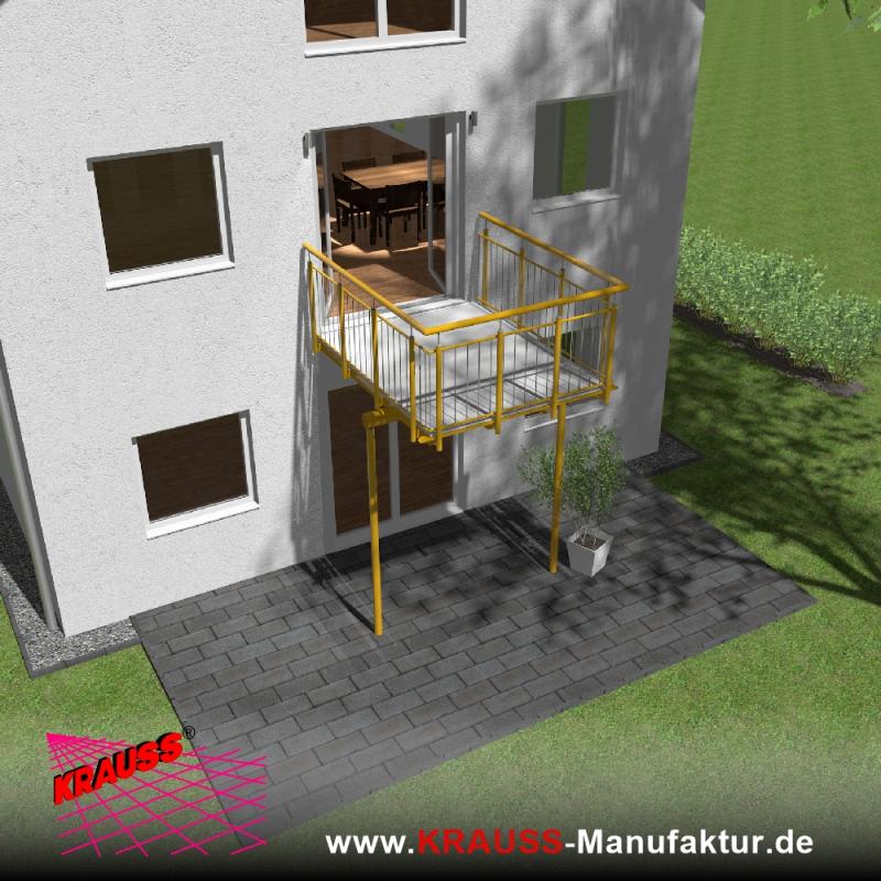 Stehbalkon mit Riffelblechboden, Staketen-Geländer 