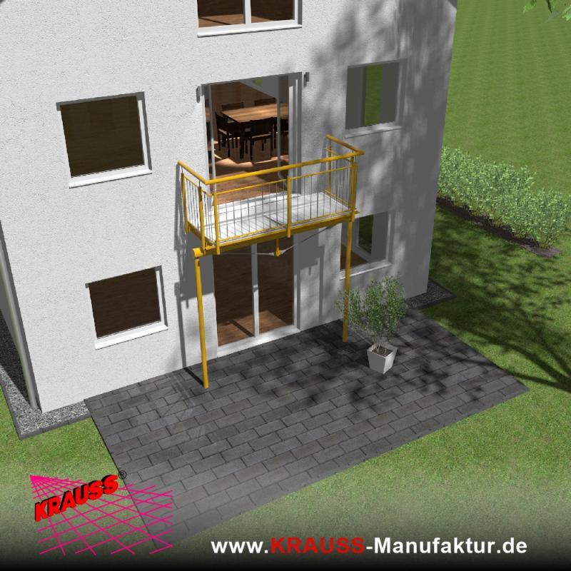 Stehbalkon mit Riffelblechboden, Staketen-Geländer 