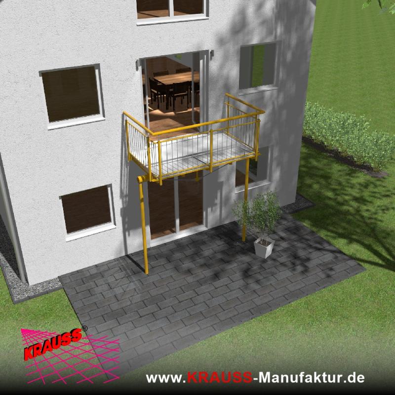 Stehbalkon mit Riffelblechboden, Staketen-Geländer 