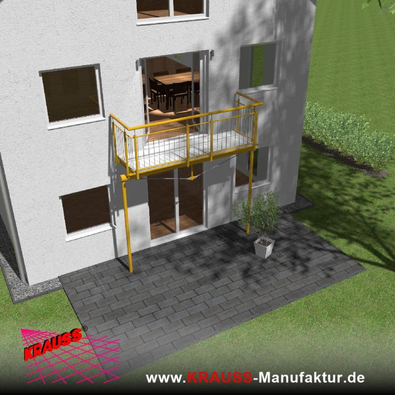 Stehbalkon mit Riffelblechboden, Staketen-Geländer 