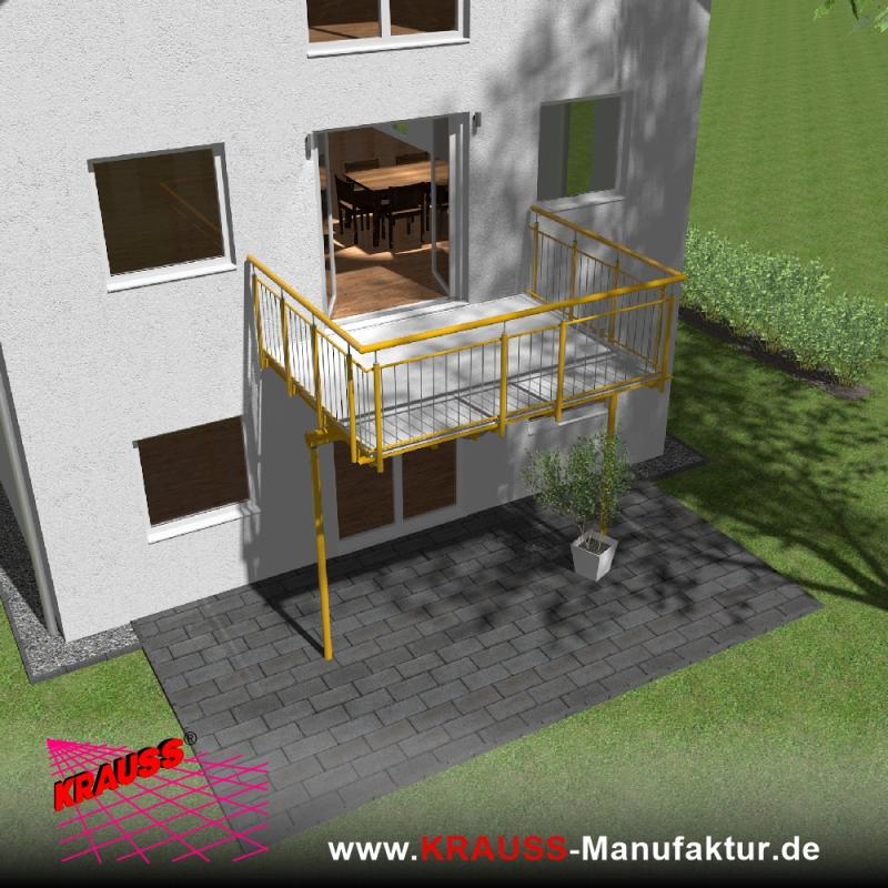 Stehbalkon mit Riffelblechboden, Staketen-Geländer 