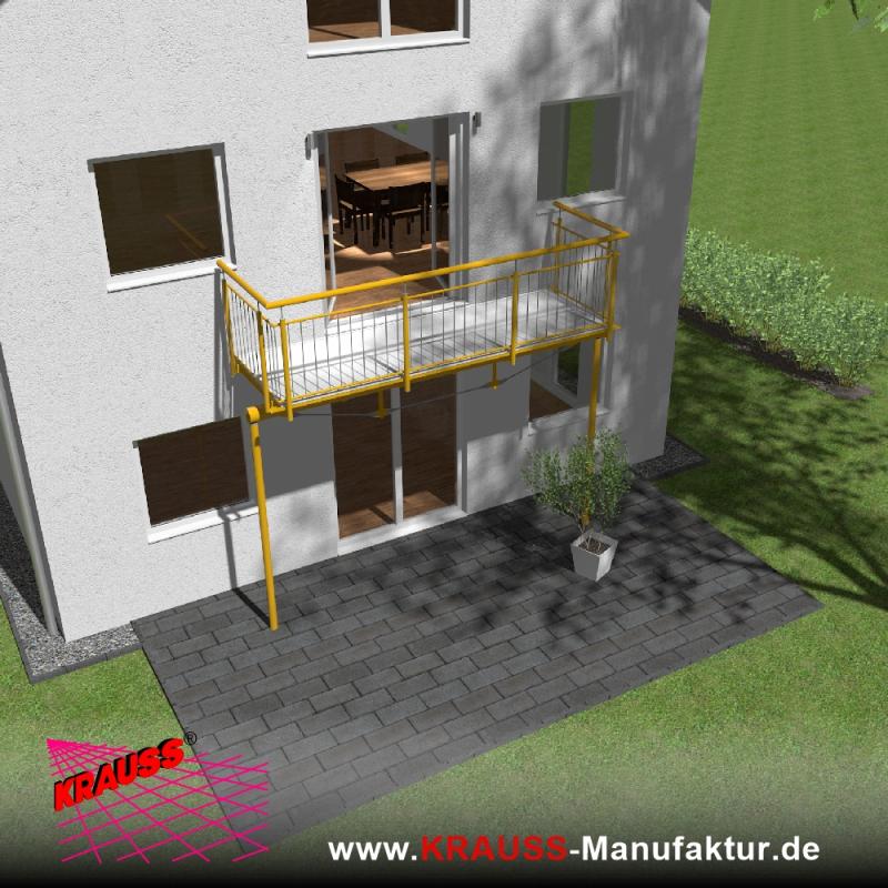 Stehbalkon mit Riffelblechboden, Staketen-Geländer 