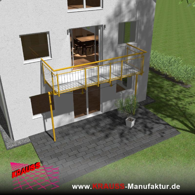 Stehbalkon mit Riffelblechboden, Staketen-Geländer 