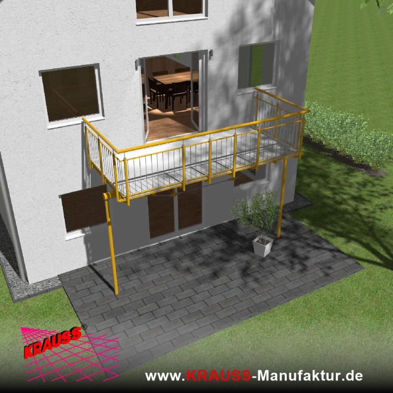 Stehbalkon mit Riffelblechboden, Staketen-Geländer 