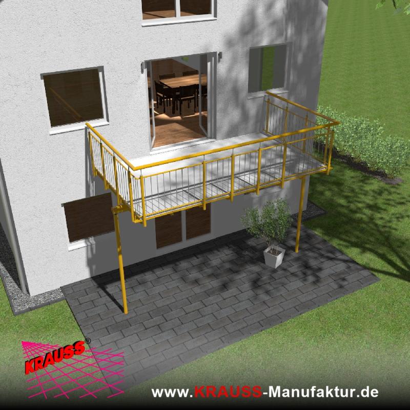 Stehbalkon mit Riffelblechboden, Staketen-Geländer 