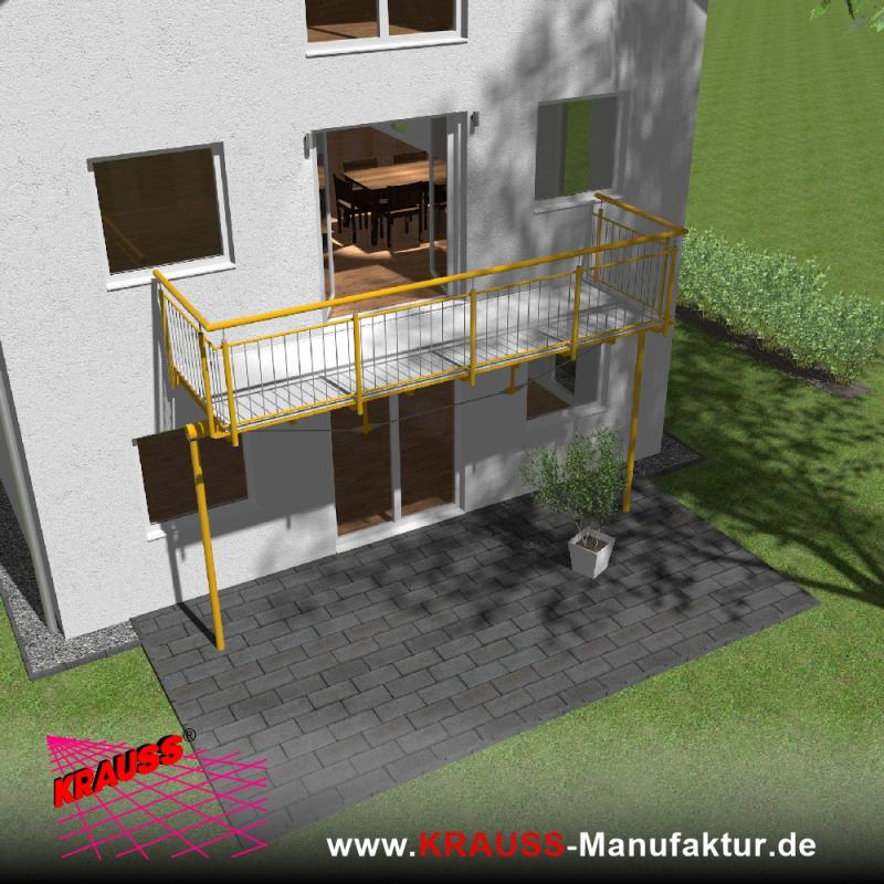 Stehbalkon mit Riffelblechboden, Staketen-Geländer 