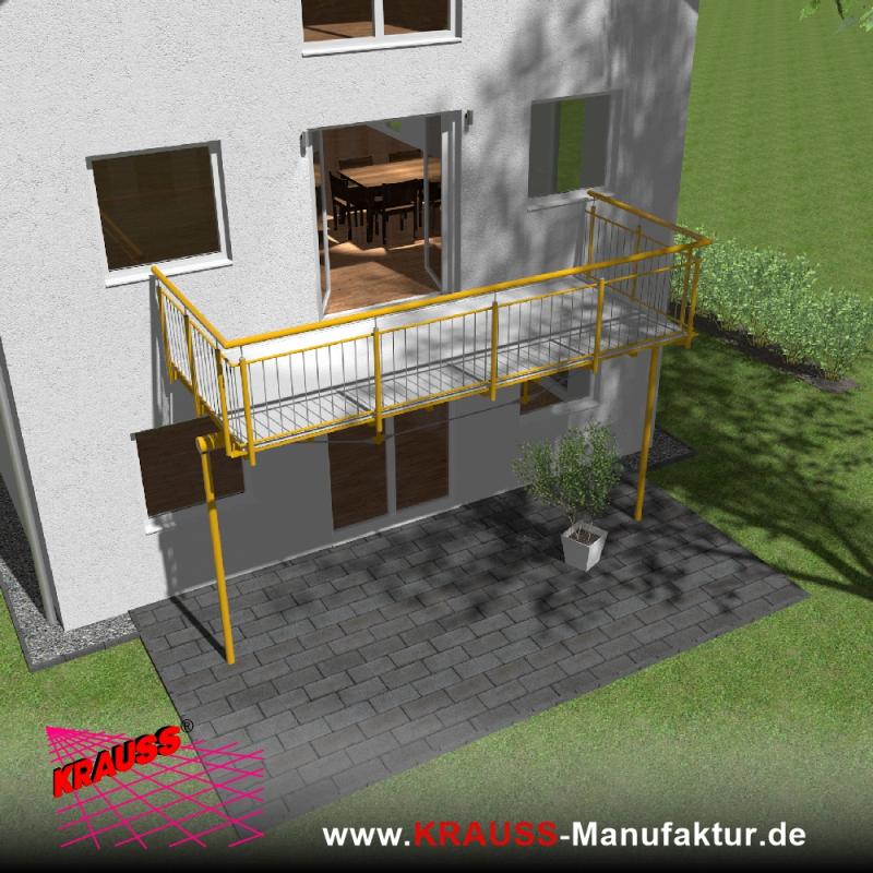 Stehbalkon mit Riffelblechboden, Staketen-Geländer 