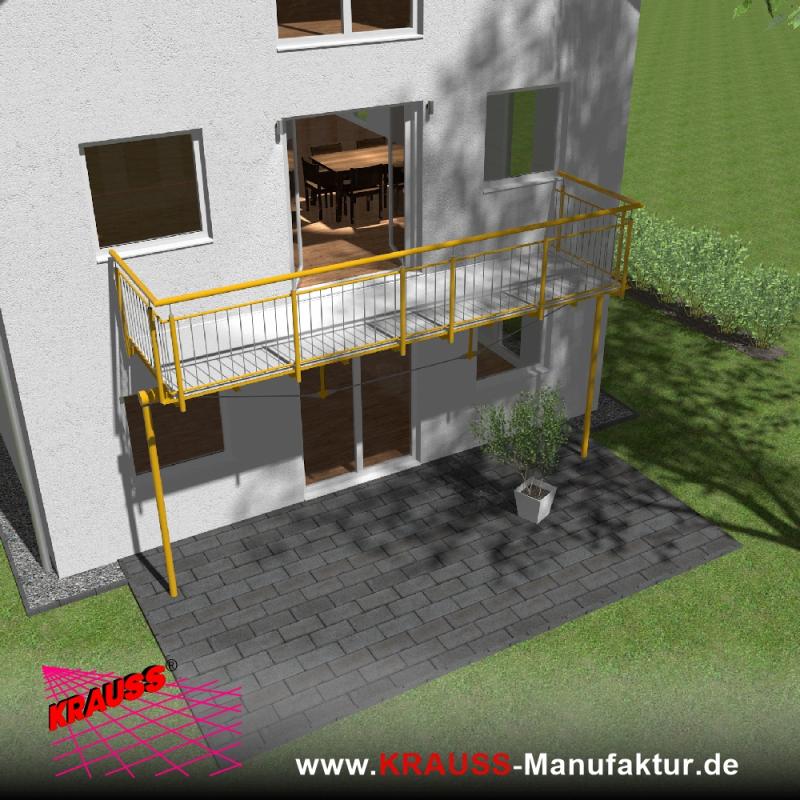 Stehbalkon mit Riffelblechboden, Staketen-Geländer 