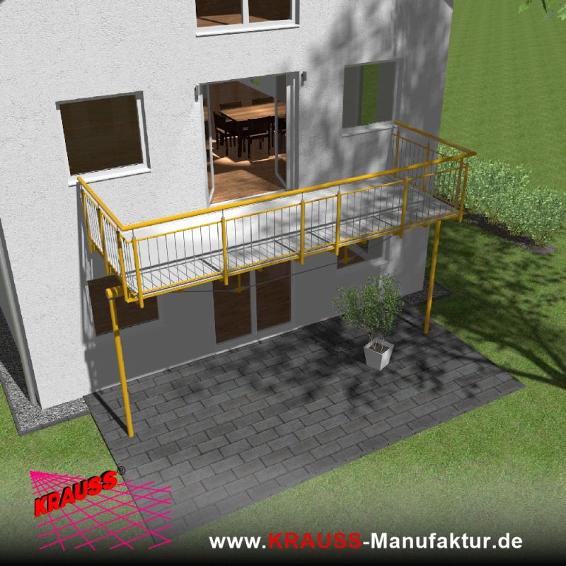 Stehbalkon mit Riffelblechboden, Staketen-Geländer 