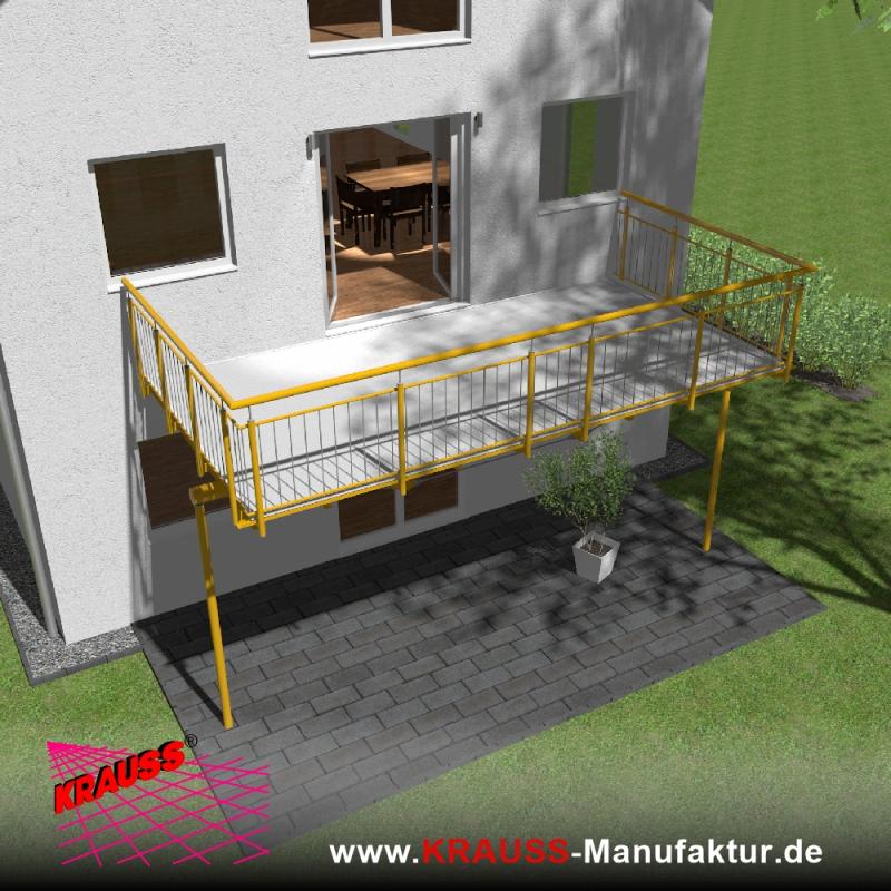 Stehbalkon mit Riffelblechboden, Staketen-Geländer 