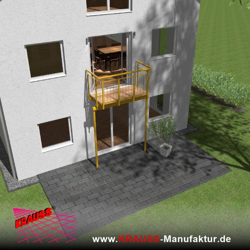Stehbalkon mit Douglasieboden, Staketen-Geländer 