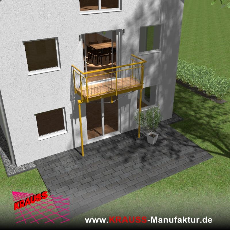 Stehbalkon mit Douglasieboden, Staketen-Geländer 