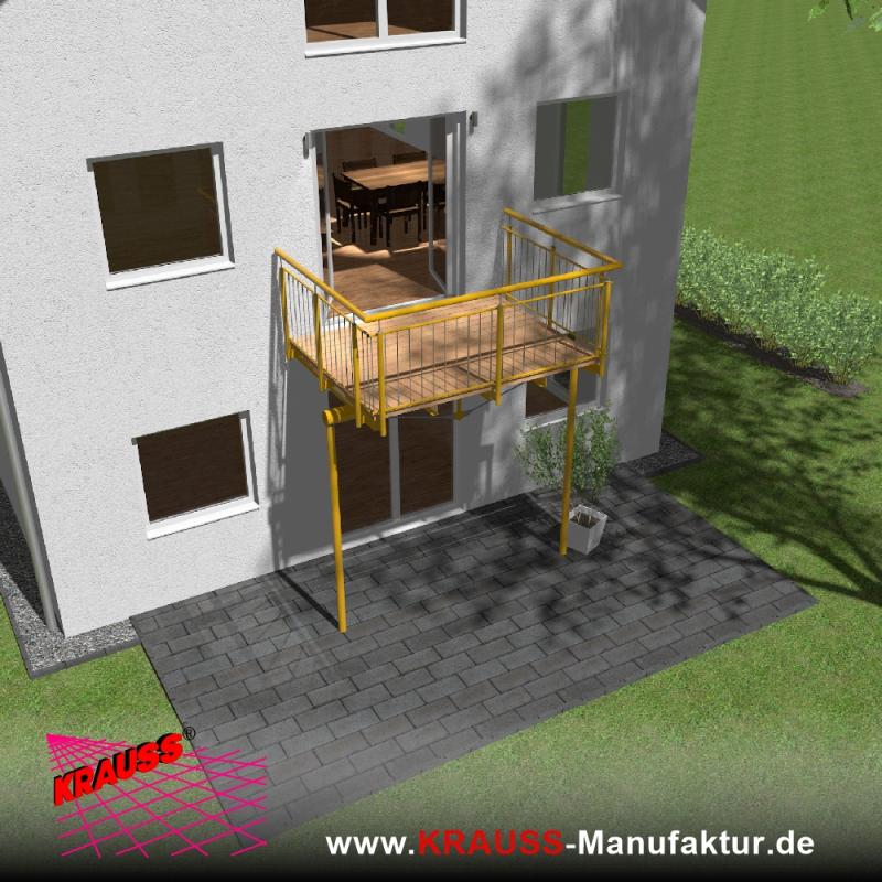 Stehbalkon mit Douglasieboden, Staketen-Geländer 