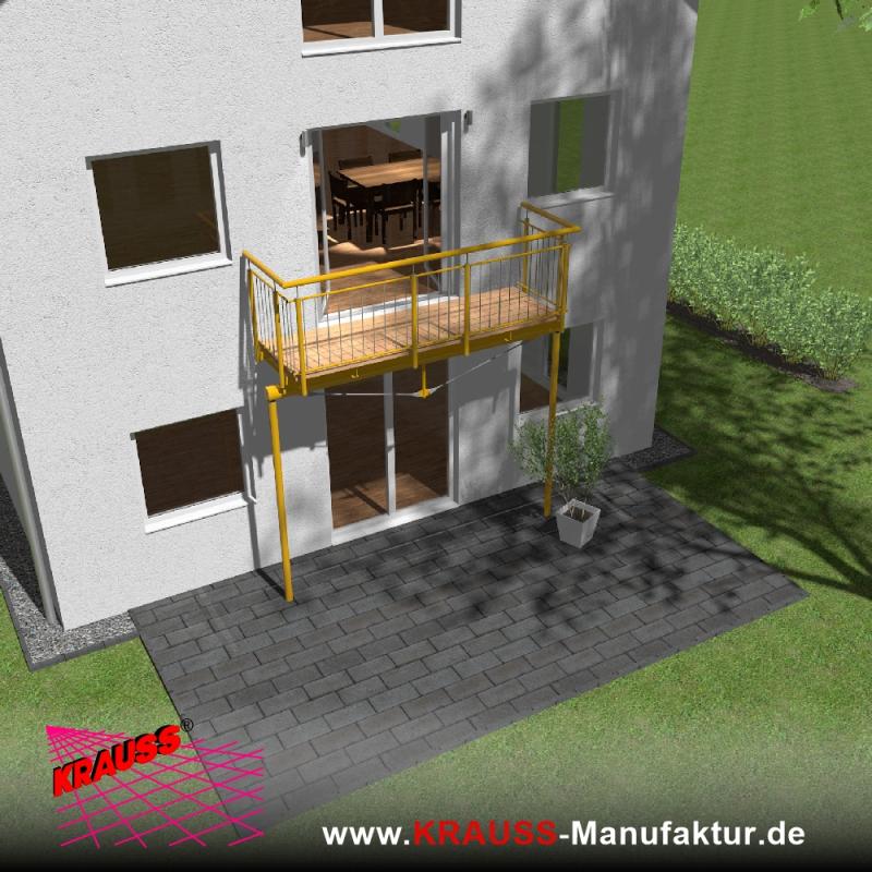 Stehbalkon mit Douglasieboden, Staketen-Geländer 