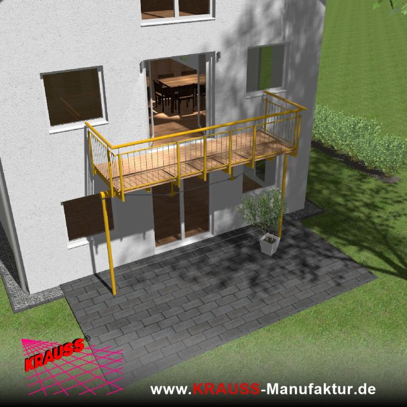 Stehbalkon mit Douglasieboden, Staketen-Geländer 