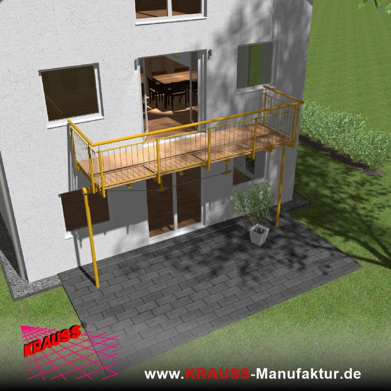 Stehbalkon mit Douglasieboden, Staketen-Geländer 