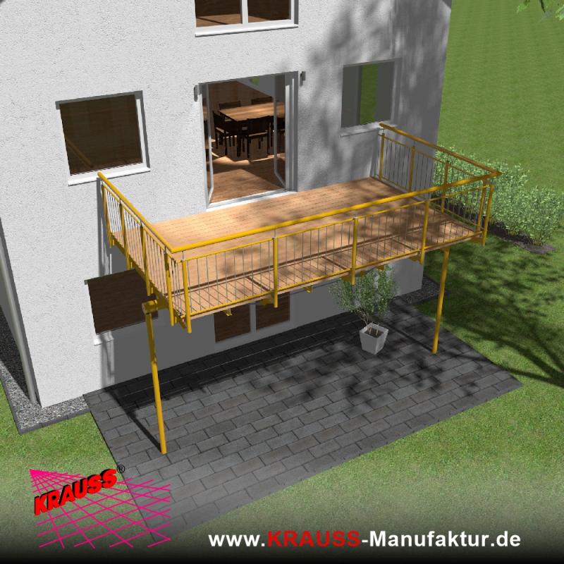 Stehbalkon mit Douglasieboden, Staketen-Geländer 